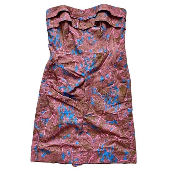Rachel Roy Strapless Mini Dress Floral Side  Zip Linen Blend with Pockets Size 4 - Picture 1 of 12